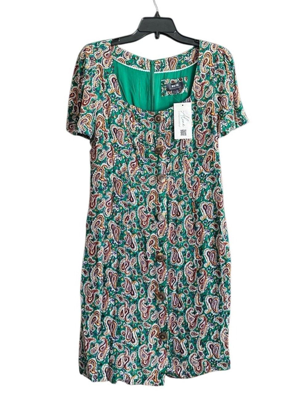 Anthropologie Maeve Green Paisley Short Sleeve Shift Dress. Size 10. - Picture 3 of 11